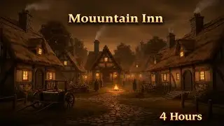 Cozy Mountain Inn Ambience | Warm Fireplace & Winter Storm Outside | RPG & DnD (4 Hours)