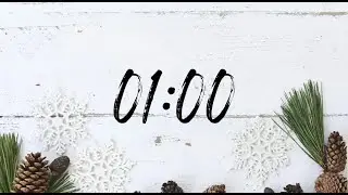 1 Minute Christmas Countdown Timer | Silent Festive Timer with White Wood, Pine Cones & Snowflakes
