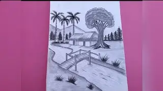 Pencil Drawing of Beautiful Nature, Pencil Drawings for Beginners, Landscape Drawing