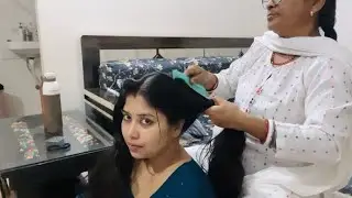 Hair oiling hair combing & hair styling with mother in law @GlowSwarnali 