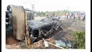 Passengers aboard a Ford bus burn to death after colliding with heavy-duty truck