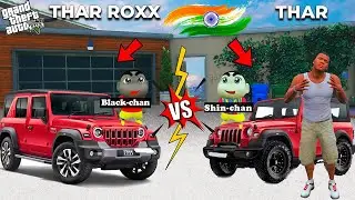 Shinchan new Mahindra THAR ROXX Car VS BlackChan old Mahindra THAR Car Fight in GTA 5 | Candy Gamer