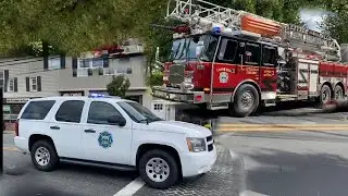 Little Falls NJ Fire Department Ladder 4 and Singac Squad 3 Responding on Main St to an odor of gas