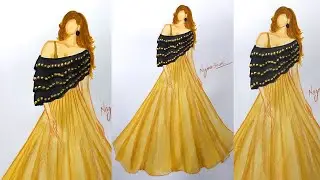 How to draw a girl with beautiful dress design||Fashion illustration