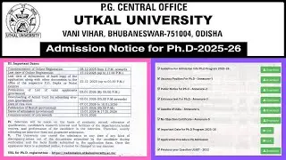 Utkal University PhD Admission 2025-26 II PhD Admission in Odisha #ugc #odishaeducation 