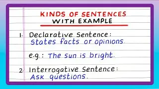 Kinds of Sentences with example | Types of Sentences | Declarative Assertive Exclamatory Imperative
