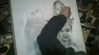 A family portrait drawn with graphite pencil