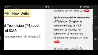 ICAR IARI technician application last date extended