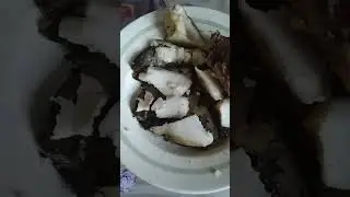 Печень с курдюком и большой кусок мяса на большой тарелке с каёмкой 14-ого Января