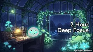 2 Hour Study Session | 50min x 2 Pomodoro | Midnight Greenhouse Ambience | Focus with Mochi
