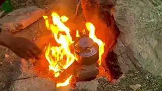 Black Tea Over Wood Fire in Mountains #mountain #survival #camping 