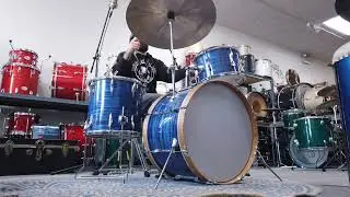 1970s Premier Blue Silk 14x22 8x12 and 14x14 Drum Kit