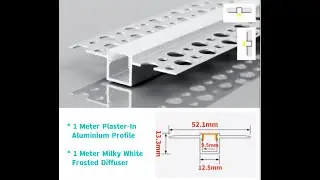 Plaster-In Profile, 1 Meter, Aluminium Extrusion Channel + Opal Diffuser Cover, For LED Strip Light