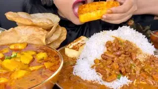 ASMR Rajma Chawal, Aloo Sabji, Puri, Raita and Gulab Jamun Eating, 2x Speed, Big Bites @SpiceASMR 