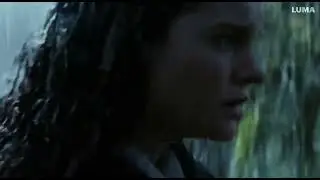 Extreme closeup footage of a young sailor woman with a concerned expression during a rainstorm  cade
