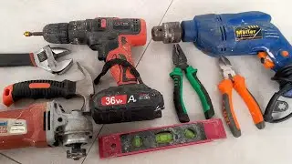 Engineering Building Tools, Drill, Pipe wrench, Wrench, Hammer, Pliers, Screwdriver, Grinder