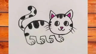 Cat drawing with numbers easy way for kids #drawingtutorials #drawing4kids