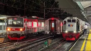 Sibuknya Kereta Api KRL Malam di Stasiun Pasar Senen! JR 205 ex Musashino, CC 201, KA Progo, Mataram