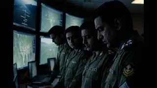 A secure intelligence briefing room with Pakistani intelligence officers reviewing satellite