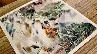 Watercolor Snowy Landscape Painting | Atmospheric Winter Scene with Splash & Texture Techniques
