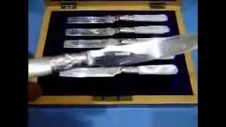antika sedef saplı gümüş çatal bıçak takımı