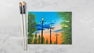 &ldquo;Evening Glow&rdquo;Easy Painting Tutorial for Beginners #art #satisfying #landscape #tree #sunset #diy