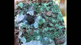 Acicular Malachite and Calcite crystals mineral specimen from the Lavrion mines in Greece