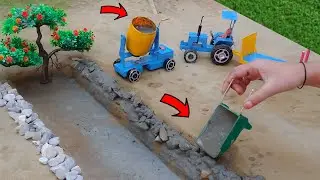 cement science project | diy tractor making concrete bridge |  cement mixing machine ||