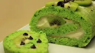 Spinach Cake Roll Recipe - Swiss Roll with Kiwi and Spinach