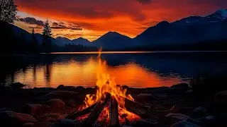 Костер у озера 🔥 Теплое пламя и умиротворяющая атмосфера