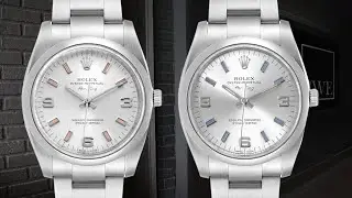 Часы Rolex Air King 34 с серебристым циферблатом, розовыми и синими часовыми метками, стальными циферблатами, 114200 | SwissWatchExpo
