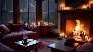 Cozy Living Room   Fireplace  Thunderstorm Ambient Sounds  2 hours