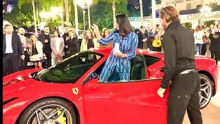 Young Millionaire waiting Her Sports Car Ferrari 488 Pista Monaco Night Carspotting #emman25MC