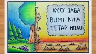 Cara menggambar poster lingkungan | menggambar poster penghijauan | menggambar poster mudah
