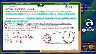 Q3 UNITINS &ndash; CADERNO 1 &ndash; 2026.1 Um motor quando ligado faz uma polia de corte girar atrav&eacute;s de uma