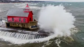 BIGGEST Waves Every filmed By Drone Insane Winds Hit Grand Haven Michigan 4K