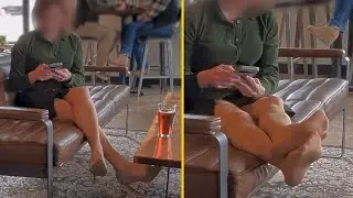 Brewing Up A Distraction - EXCERPTS (Public Shoeplay, Dangling, Nylon Feet, Shoes Off)