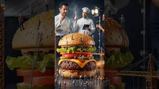 Tiny Workers Building a Giant Burger 🍔 | Unreal AI Food Construction
