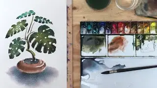 Ejercicio 13. Acuarela de una planta Costilla de Adán