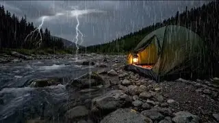 Thunderstorm Camping Tent ⛺⛈️ | Heavy Rain by the River for Deep Sleep (8 Hours)