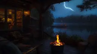 Rustic Cabin Porch 🌧️ Rainfall, Thunder & Fireplace Sounds for Sleeping & Meditation