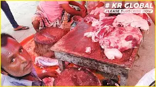 Water Buffalo Meat Cutting and selling at Butcher Shop | Fastest Water Buffalo Meat Cutting Skills