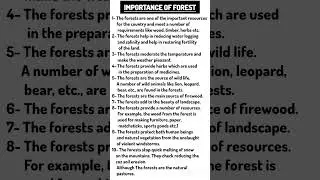 10 lines on forest/10 points on importance of forest/note on forest/essay on Importance of forest