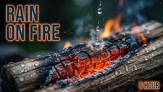 Cozy Fire Pit Ambience 🔥 6 Hours | Mountain Fire Pit in Light Night Rain | Natural Crackling Fire
