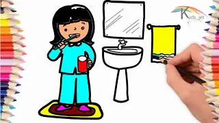 How to Draw Teeth, Toothpaste and Electric Toothbrush, Coloring & Drawing for Kids, kids jet channel