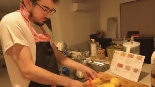 My husbee preparing dinner- Greek Style Pork Gyros & Seasoned Fries😐