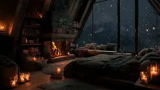 (No Ads) Cozy Fireplace with Cold Winter Wind | Deep Sleep, Relaxing Night Ambience