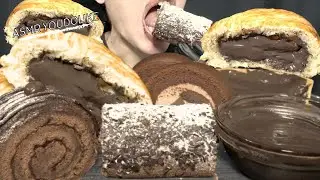 ASMR NUTELLA CREAM BUN CHOCOLATE ICE CREAM ROLL CAKE TART EATING MUKBANG 초콜릿 아이스크림 चॉकलेट आइसक्रीम