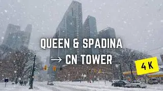 Toronto 🇨🇦 Winter Walking Tour | Snowy Queen & Spadina to CN Tower via Clarence Square, 4K