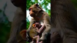Mother Monkey Breastfeeding Her Baby &ndash; Tender Wildlife Moment